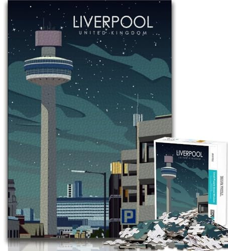 Liverpool-Reiseposter-Puzzles für Erwachsene, 1000 Puzzles, Spielzeug, Lernspiele, Stressabbau, geeignet als Schreibtischdekoration, 38x26cm