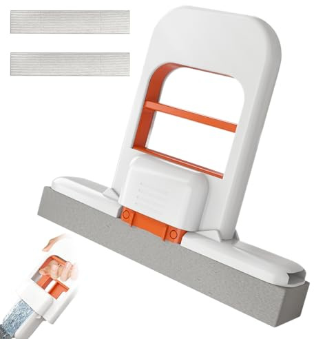 Portable Mini Mop | Self-Squeeze Foldable Desktop Cleaning Tool, Wet & Dry Hand-Free Sponge Mop with 2 Replacement Heads for Kitchen, Bathroom, Small Spaces, Glass & Car Interiors