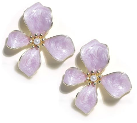MOTIBACK Purple Flower Earrings for Women, Elegant Irregular Petal Earring, Mini Alloy Oil Dripping Trendy Floral Stud Jewelry Accessories Romantic Gifts for Her