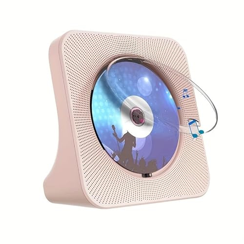 Desktop CD Players for Home with Cable and Adapter, Dual Speakers, CD Player Portable, Support Opt/USB/TF Card/AUX/FM with Remote Control, LCD Display,Pink