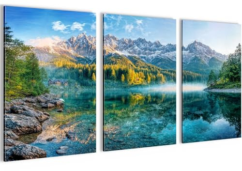 Novart Bilder Set Landschaft - KEIN EXTRA RAHMEN BENÖTIGT - Wandbilder für Wohnzimmer Schlafzimmer Büro - 3 Teilig Deko Landschaft - N043836a