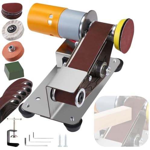 Bandschleifer, Elektrischer Mini Bandschleifmaschine Messer 7-Stufig DIY Poliermaschine 15 Grad-Messerschärfer mit Festem Winkel Schleifmaschine Kantenmaschine mit 10 Schleifbändern 20 Schleifblätter