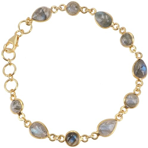 GURU SHOP Indisches Boho Armband, vergoldetes Sterling Silber mit Steinen