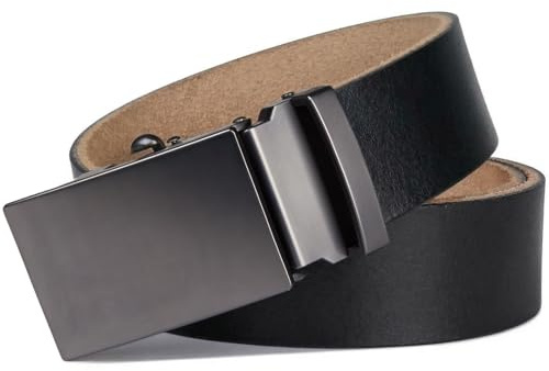 FELLERZ Gürtel Herren Leder Automatik - Ledergürtel Stufenlos Verstellbar Ohne Löcher - Automatikgürtel Business Anzug Belt Men - Herrengürtel Schwarz Geschenke Männer