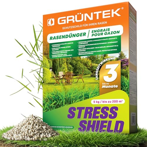 GRÜNTEK Abono Césped Otoño Invierno Verano Anti-Estrés NPK 15-5-24 – Fertilizante Césped Larga Duración 3 Meses, Protección Calor Sequía Heladas – Abono Universal Jardín Tomates Fresas Rosales 5 kg