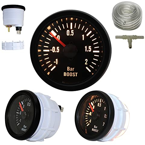 JOM Car Parts & Car Hifi GmbH 21110V Zusatzinstrument Youngtimer, Ladedruckmesser, Boost, schwarz Ø52mm