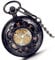 lancardo Herren Klassisch Retro Handaufzug Mechanische Taschenuhr mit römische Ziffern Zifferblatt, Geschnitzte Skelett Kettenuhr mit Pullover Halskette, schwarz