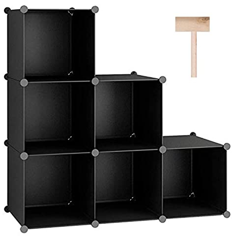 C&AHOME Würfelförmiges Aufbewahrungsregal, 6-Würfel-Regaleinheiten, Schrank, DIY-Modulregal aus Kunststoff, ideal für Schlafzimmer, Wohnzimmer, Büro, 36,6 L x 12,4 B x 36,6 H, Schwarz, SHS3506A