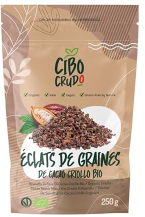 Granella di Cacao Crudo Biologico - 250g. Granella da Fave di Cacao Crude. Cacao Nibs Grue di Cacao o Semi Bio. Naturale e Puro.