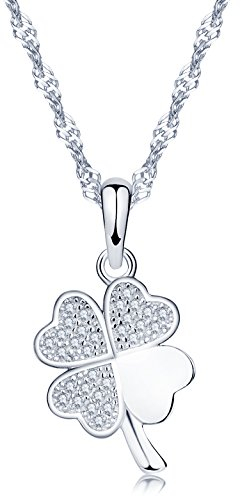 Yumilok 925 Sterling Silber Zirkonia Roségold/Silbe Vierblättriges Kleeblatt Anhänger Halskette Kette mit Anhänger für Damen Mädchen (Silber)