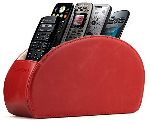 Londo Fernbedienungshalter mit 5 Taschen - Platz für DVD, Blu-Ray, TV, Roku oder Apple TV Fernbedienungen - PU-Leder mit Wildlederfutter - Schlank & Kompakt für die Aufbewahrung