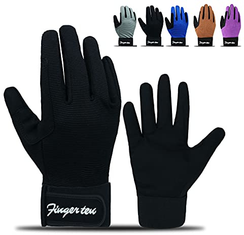 FINGER TEN Horse Riding Gloves Kids Boys Girls Youth 1 Pair, Bike Gardening Cycling Hiking Gloves Full Finger, Color Black Summer Comfortable Grip for Kid Large (Kids-Black, Large)