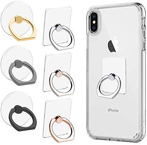 AIFUDA 6st Transparent Handy Ringhalter, 360 Grad Drehung Fingerringgriff Ständer Kompatibel für Verschiedene Handys Smartphones, 3 quadratische & 3 runde Form