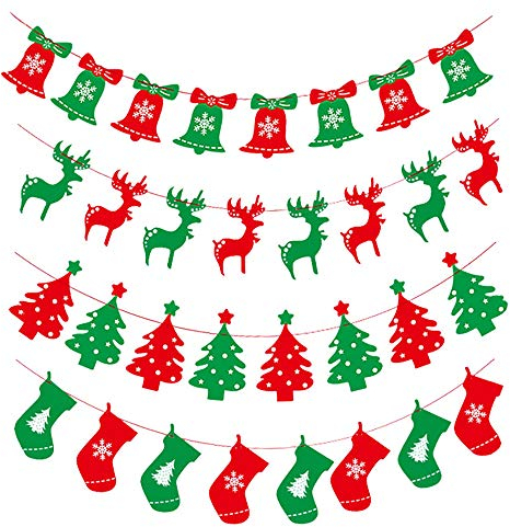 Omenluck 4-teiliges Set Socken Weihnachtsbaum Wimpelkette Girlande Banner Ornamente für Geburtstag Festival Dekorationen Business Event