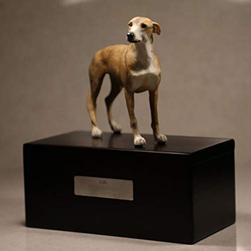 Personalized Rosewood Custom Pet Ashes Urn with Statue Customisable Engraved Nameplate for Dog and Cat Name and Date Pets Box Cremation Funeral Keepsake Urns for Dogs Cats Memorial Ashes (Greyhound)