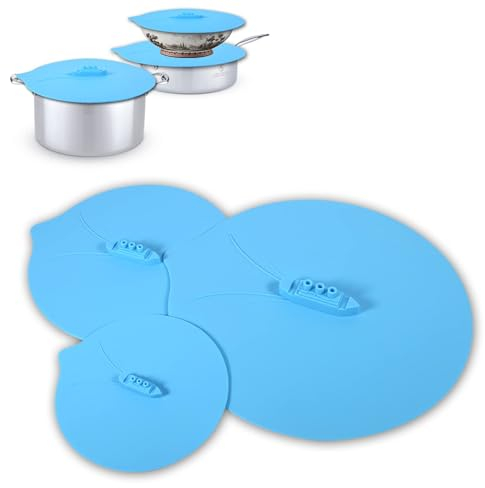 Agatige Lot de 3 Couvercle Silicone pour Alimentaire, Extensible Couvercles Hermétique Couvercle Microonde Couverture De Silicone Accessoires De Cuisine pour Bols, Casseroles Assiettes(3 Tailles)