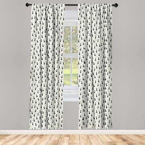 ABAKUHAUS Katzen Vorhänge, Gardinen, Tiermuster und Spiralen, Fensterbehandlungen für Wohnzimmer Schlafzimmer Dekor, 2 Stück 75 cm b x 225 cm h, Schwarz und Eggshell