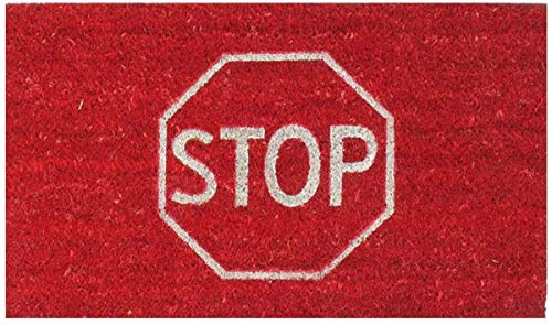 LOVETRENDS Coir Door Mat Highly Absorbent – 70 cm x 40 cm Decorative Red Door Mat with PVC Back (Stop Sign)