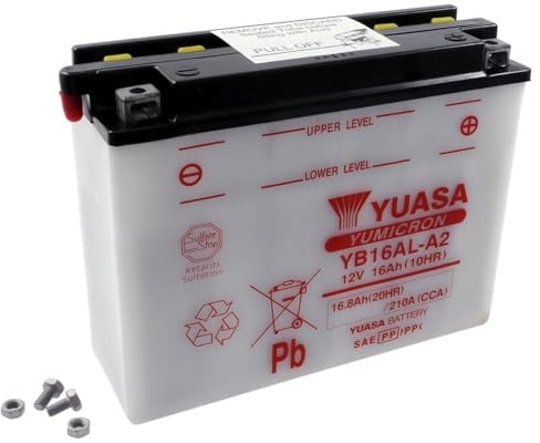 Batterie moto Yuasa YB16AL-A2 Dry - Fourni sèche - 12 V 16 Ah - Dimensions : 205 x 71 x 164 mm compatible avec Ducati SS 900 1989-1999 | Livré sans acide; 207 par 71,5 par 164 millimètres; types comparables YB16ALA2, 51616, GM16A-3A, CB16AL-A2, EB16AL-A2, MB16AU