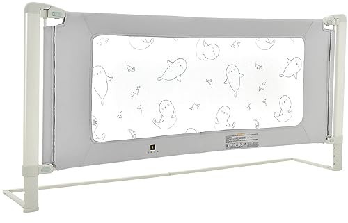 DREAMADE Bettgitter, 150/180/200cm Bettschutzgitter Höhenverstellbar, Schutzgitter für Kinder, Kinderbettgitter einzeln/kombiniert benutzbar, für Kinder 0-3 Jahren (Delphin, 200 cm)