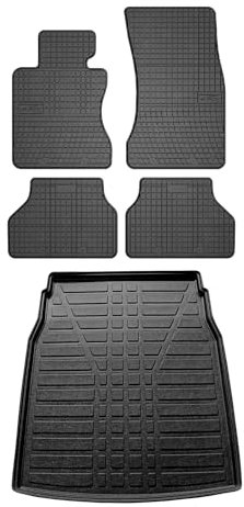 OMAC Fußmatten & Kofferraumwanne Set kompatibel mit BMW 5er E60 2001-2010 Gummi TPE Schwarz 5X