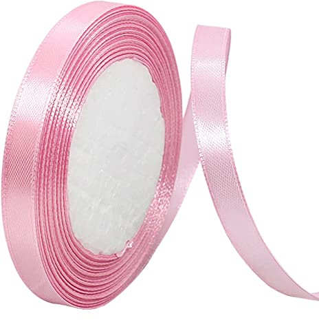 ZHIHUI Pink Satin Ribbon 10mm, 22 Meters Solid Colors Fabric Ribbon, Perfect for Wedding Decor, Wreath, Baby Shower, Gift Package Wrapping, Party Balloon & Hair Bows Decoration and Other Projects