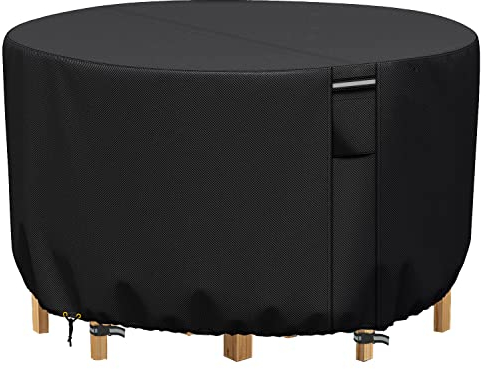 RICHIE Gartenmöbelabdeckungen wasserdicht, Outdoor Runde Gartentischabdeckung mit Belüftung, Heavy Duty Rip Proof 600D Oxford runde Patio Möbel Set Abdeckungen winddicht, Anti-UV (Ø250x90cm) - Schwarz