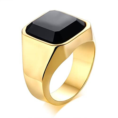Aotiwe Herren Ringe Nordisch, Eheringe Nordisch Goldring mit Schwarzem Zirkonia Edelstahl Größe 62 (19.7)