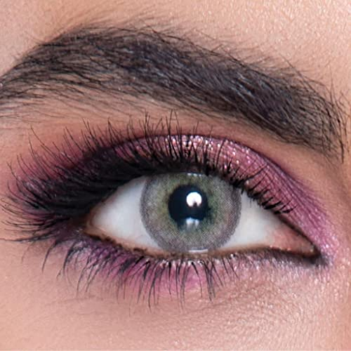 LA' BELLA farbige Kontaktlinsen SMOKY – REAL SERIE, stark deckende Jahreslinsen, Helle Grau-Grüne Farblinsen, perfekt für dunkle Augen - 1 Paar