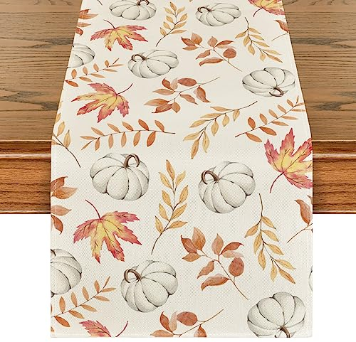 Artoid Mode Orange Kürbisse Blätter Herbst Tischläufer, Saisonnal Küche Tisch Dekoration Drinnen Urlaub Party Dekor 40x180 cm