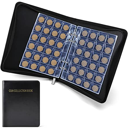 PAKESI 480 Taschen Münzalbum mit Reißverschluss,20 Seiten Leder Münzsammlung Buch Münze Sammelhalter,