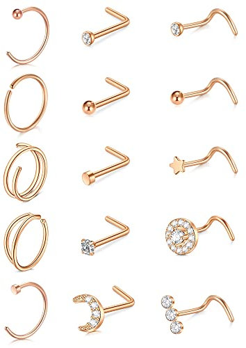 VF VFUN 20g Nasenstecker Doppelt Nasenpiercing Diamant Cz Piercing Nase Für Damen Herren Hypoallergen Piercing Nase Tragus Cartilage Helix Hoop