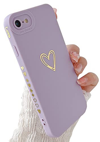 ZTUOK Compatible iPhone 7/8/SE 2022/2020 Case, Girls' Gold Love Heart Soft Silicone, Shockproof, Protective Phone Case (Purple)