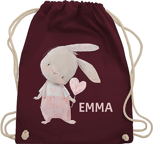 Turnbeutel Rucksack - Süßer Hase Mädchen mit Name personalisiert I Häschen I Rabbit I Langohr I Süße Hasen - Unisize - Bordeauxrot - kindergarten geschenke kindergartenrucksack hasenmotiv