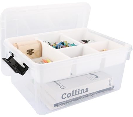 ACXFOND Scatola portaoggetti in plastica con vassoio rimovibile, organizer trasparente per artigianato e stoccaggio, contenitori da 17 QT per forniture artistiche e artigianali, cancelleria, Lego,
