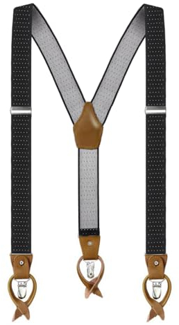 Anshili Herren Hosenträger mit 3 Clips 6 Knopfloch Y-Form - 3.5 cm Breit (Schwarz Punkt)