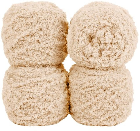Uiopa Flauschige Wolle Garn Kamel, 400g(4 x 100g, 4 x 80m) Plüschwolle zum Stricken 3 Stränge Fransengarn, Handstrickgarn Weiche Häkelwolle zum Decken Schals Mützen DIY-Projekte