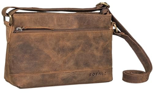 ROYALZ Echtleder Vintage Handtasche Damen Umhängetasche 'Minnesota' Moderne Schultertasche Leder klein Lederhandtasche Elegant Clutch Tasche, Farbe:Nevada braun