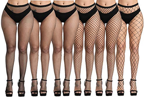 DRESHOW 6 Pares Mujeres Sexy Elástico Medias de Cintura Alta de Rejilla Calcetines de Malla Pantimedias