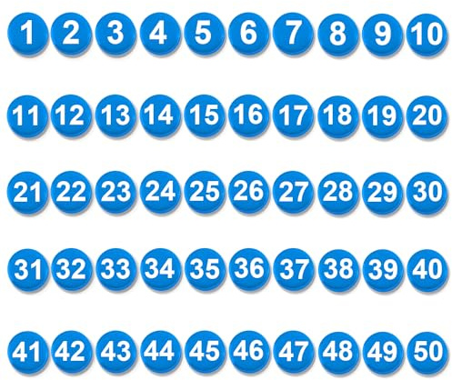 50er Magnetische Zahlen 1-50, Magnete mit Rund Zahlen - Kühlschrankmagnete für Whiteboard, Trocken Abwischbare Tafeln - Zuhause, Klassenzimmer, Büro, Kühlschrank (2cm Durchmesser, Blau)