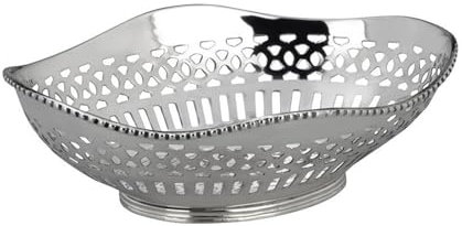 moderner ovaler Brotkorb 21.5 cm - kleiner versilberter Servierkorb ohne Griffe - flacher Frühstücks-Korb ideal für Brötchen, Toast, Croissant, Gebäck oder Obst