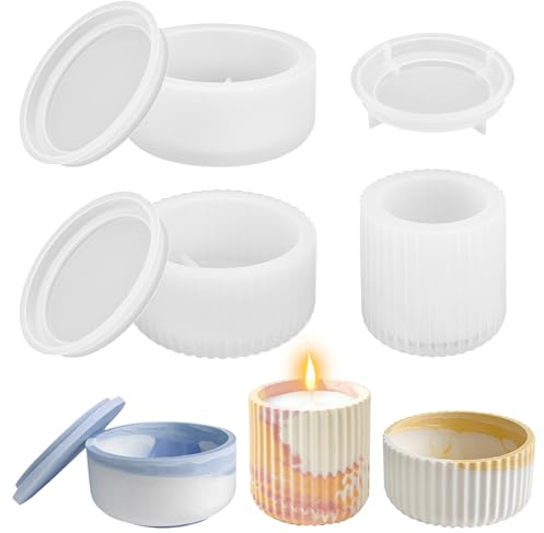 3 Piezas Moldes Silicona Velas, Moldes para Tarros con Tapa Moldes para Cemento para Portavelas Jarrones Cajas de Almacenamiento