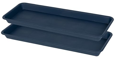VUWEZ Lot de 2 soucoupes rectangulaires en plastique de 43,2 à 45,7 cm pour intérieur et extérieur, bac d'égouttement d'eau pour pot de fleurs, rebord de fenêtre (20 x 45,5 cm, bleu)