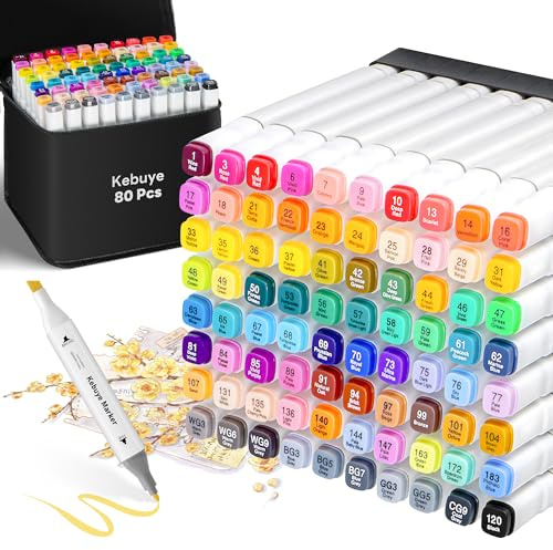 Kebuye Alkohol-Marker-Set, 80 Farben, Kunstmarker für Kinder und Erwachsene