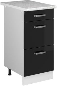 Vicco Küchenunterschrank R-Line, Schwarz Hochglanz/Weiß, 40 cm mit Schubladen, AP Marmor