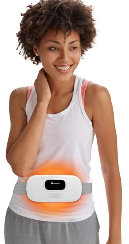 CooCoCo Portable Heating Pad for Period Cramps, Cordless Waist Belt for Menstrual Cramp Relief, Fast Heat Pad with 4 Heat Levels and 4 Massage Modes, Gifts for Women Girl, White