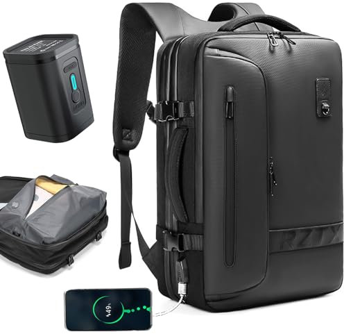Quincry Vacpack, zaino sottovuoto espandibile da 16 galloni con sistema di compressione sigillato, per viaggi, Airback Carry On, Nero-con pompa ad aria, Large, Moderno, compatto
