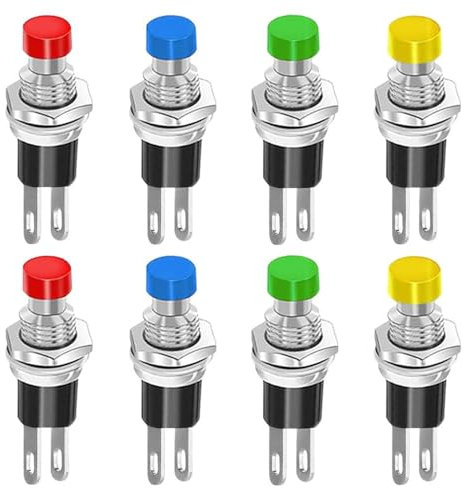 Namvo PBS-110 8 Paar Mini-Druckknopfschalter, 2-polig, entriegelt, selbstrückstellend, 7 mm, rund, Startschalter, verriegelungsloser Druckknopfschalter, 1 A, 250 V AC (4 Farben)
