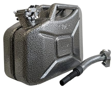 TRUTZHOLM Metallkanister in robuster Snakeoptik mit 10 Liter Fassungsvermögen inkl. Ausgießer und Halterung geeignet für z.B. Benzin und Diesel