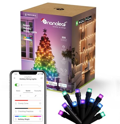 Nanoleaf 24M Smarte Lichterkette Weihnachtsbaum, IP44 RGB IC LEDs für Innen & Außen, Animierte Farb-Szenen, Musik Sync, Matter über WLAN, App- und Sprachsteuerung mit Alexa Apple Google Weihnachtsdeko